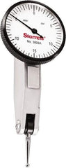 Starrett - 0.03 Inch Range, 0.0005 Inch Dial Graduation, Horizontal Dial Test Indicator - 1-1/4 Inch White Dial, 0-15-0 Dial Reading - Americas Industrial Supply