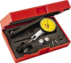 Starrett - 0.8 mm Range, 0.01 mm Dial Graduation, Horizontal Dial Test Indicator - 1-9/16 Inch Yellow Dial, 0-40-0 Dial Reading - Americas Industrial Supply