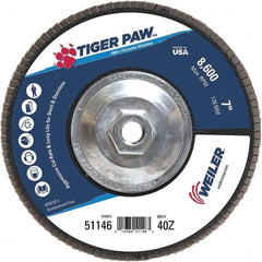 Weiler - 40 Grit, 7" Disc Diam, 5/8-11 Center Hole, Type 29 Zirconia Alumina Flap Disc - 8,600 Max RPM, Phenolic Backing, Arbor Attaching System, Coated - Americas Industrial Supply