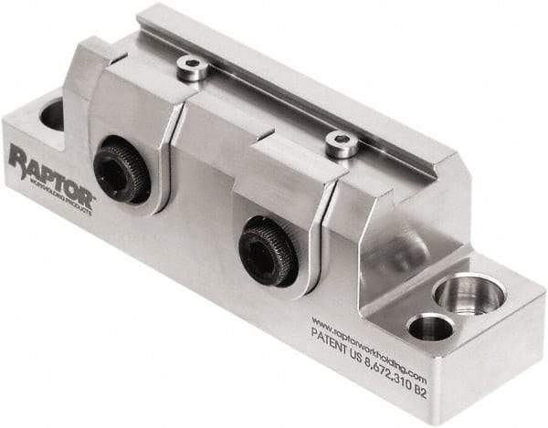 Raptor Workholding - 1-1/4" High x 1" Wide x 3-3/4" Long Vise Clamp - 3/8" Jaw Opening Capacity, 1/8" High x 2-1/2" Wide Jaw, For 4 & 5 Axis Workholding Systems - Americas Industrial Supply