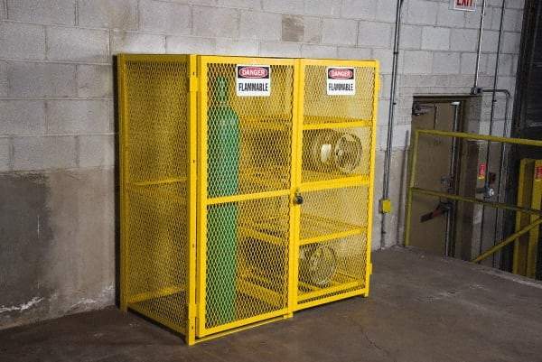 Illinois Engineered Products - 8 Shelf Gas Cylinder Storage Cabinet - Steel, 60" Wide x 33-1/2" Deep x 65" High, Yellow - Americas Industrial Supply