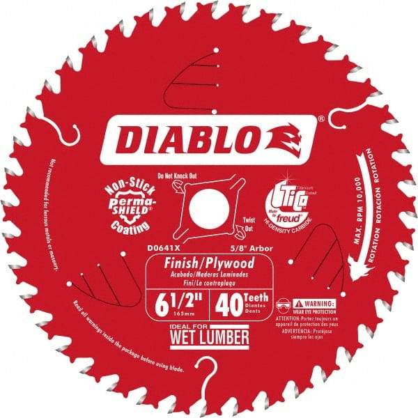 Freud - 6-1/2" Diam, 5/8" Arbor Hole Diam, 40 Tooth Wet & Dry Cut Saw Blade - Carbide-Tipped, Finishing Action, Standard Round Arbor - Americas Industrial Supply