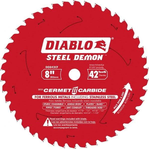 Freud - 8" Diam, 5/8" Arbor Hole Diam, 42 Tooth Wet & Dry Cut Saw Blade - Carbide-Tipped, Burr-Free Action, Standard Round Arbor - Americas Industrial Supply