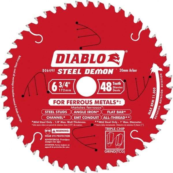 Freud - 6-3/4" Diam, 20mm Arbor Hole Diam, 48 Tooth Wet & Dry Cut Saw Blade - Carbide-Tipped, Burr-Free Action, Standard Round Arbor - Americas Industrial Supply