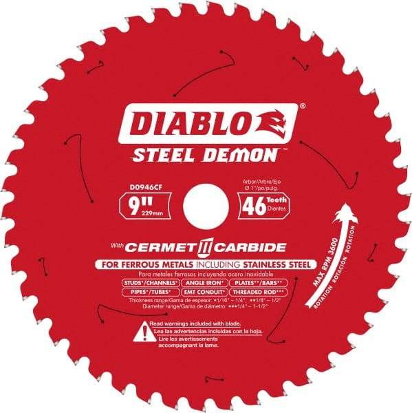 Freud - 9" Blade Diam, 46 Teeth, Carbide-Tipped Cold Saw Blade - 1" Arbor Hole Diam, 1/16" Blade Thickness - Americas Industrial Supply