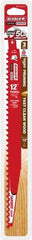 Freud - 12" Long x 1" Thick, Carbide Reciprocating Saw Blade - Tapered Profile, 3 TPI, Toothed Edge, Tang Shank - Americas Industrial Supply