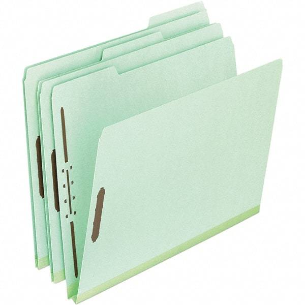 Pendaflex - 8-1/2 x 11", Letter Size, Green, Classification Folders with Top Tab Fastener - 25 Point Stock, Assorted Tab Cut Location - Americas Industrial Supply