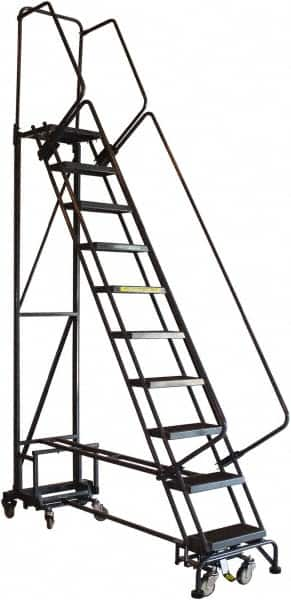 Ballymore - 90" 9 Step Ladder - Rolling Safety Ladder, 450 Lb Capacity, 90" Platform Height, 26" Base Width x 63" Base Depth, Abrasive Mat Tread - Americas Industrial Supply