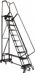 Ballymore - 90" 9 Step Ladder - Rolling Safety Ladder, 450 Lb Capacity, 90" Platform Height, 26" Base Width x 63" Base Depth, Abrasive Mat Tread - Americas Industrial Supply