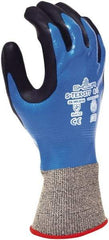 SHOWA - Size S (6), ANSI Cut Lvl A4, Abrasion Lvl 4, Foam Nitrile Coated Polyester/Nylon/Stainless Steel/Kevlar Cut Resistant Gloves - Fully Coated Coated, Knit Wrist, Black/Blue, Paired - Americas Industrial Supply