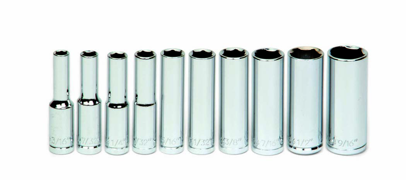 10 Piece - 1/4" Drive - 6 Point - Deep - Socket Set on Clip Rail SAE - Americas Industrial Supply