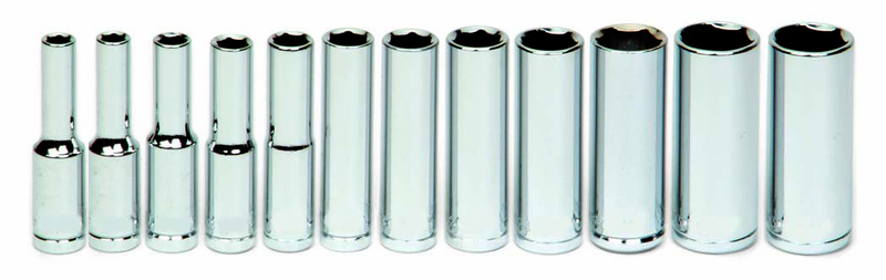 12 Piece - 1/4" Drive - 6 Point - Deep Socket Set on Clip Rail Metric - Americas Industrial Supply