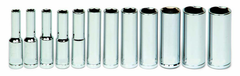 12 Piece - 1/4" Drive - 6 Point - Deep Socket Set on Clip Rail Metric - Americas Industrial Supply