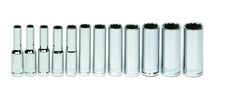 12 Piece - 1/4" Drive - 12 Point - Deep Socket Set on Clip Rail Metric - Americas Industrial Supply