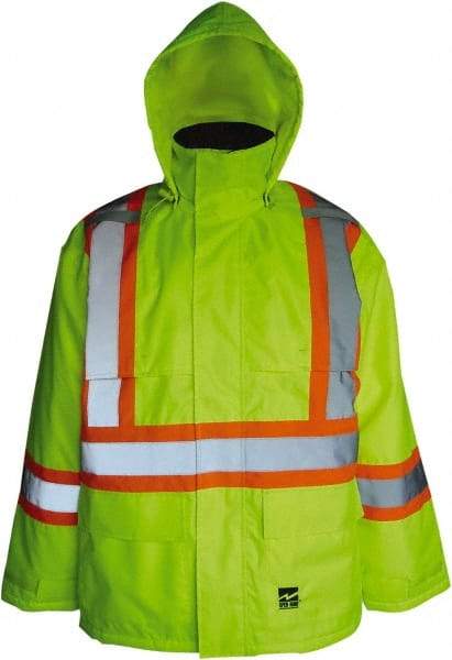 Viking - Size XL, High Visibility Lime, Cold Weather, Jacket - 47" Chest, 2 Pockets, Detachable Hood, Hook & Loop Wrist - Americas Industrial Supply