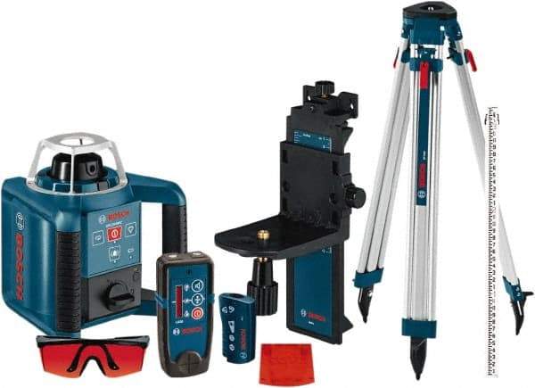 Bosch - 1,000' Measuring Range, 1/8" at 100' Accuracy, Self-Leveling Horizontal & Vertical Rotary Laser - ±5° Self Leveling Range, 1 Beam, 2-D Battery Included - Americas Industrial Supply