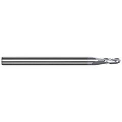 Ball End Mill: 0.047″ Dia, 0.071″ LOC, 3 Flute, Solid Carbide 1-1/2″ OAL, 1/8″ Shank Dia, 42 ° Helix, TiB2 Coated, Single End