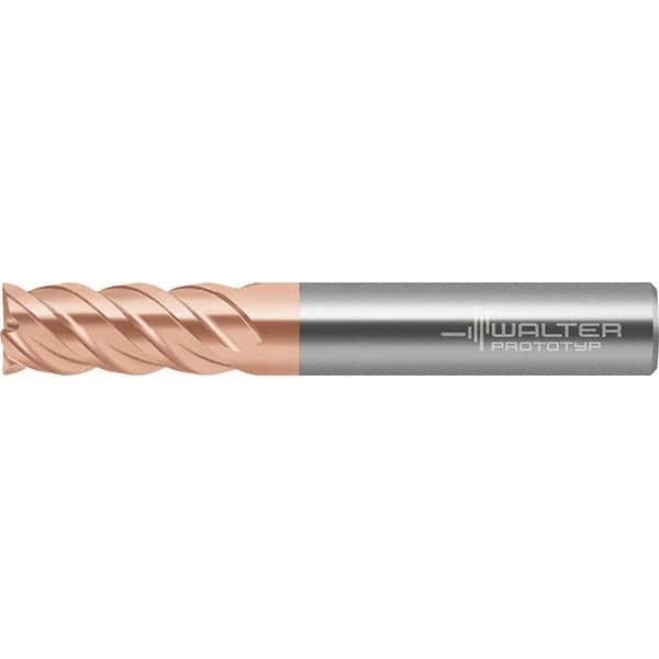 Walter-Prototyp - 12mm, 26mm LOC, 12mm Shank Diam, 83mm OAL, 4 Flute, Solid Carbide Square End Mill - TiAlSiN Finish, Spiral Flute, 50° Helix, Right Hand Cut, Right Hand Flute, Series MC388 - Americas Industrial Supply