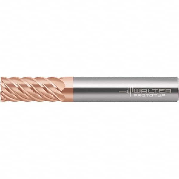 Walter-Prototyp - 10mm, 22mm LOC, 10mm Shank Diam, 72mm OAL, 6 Flute, Solid Carbide Square End Mill - TiAlSiN Finish, Spiral Flute, 50° Helix, Right Hand Cut, Right Hand Flute, Series MC187 - Americas Industrial Supply