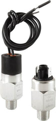 Barksdale - 20 to 120 psi Adjustable Range, 9,000 Max psi, Compact Pressure Switch - 1/4 NPT Male, 18in Free Leads, SPST/ NO Contact, Brass Wetted Parts, 4% Repeatability - Americas Industrial Supply