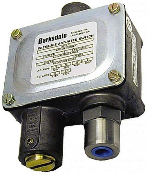 Barksdale - 100 to 1,500 psi Adjustable Range, 7,500 Max psi, Sealed Piston Pressure Switch - 1/4 NPT Female, Screw Terminals, SPDT Contact, 416SS Wetted Parts, 2% Repeatability - Americas Industrial Supply