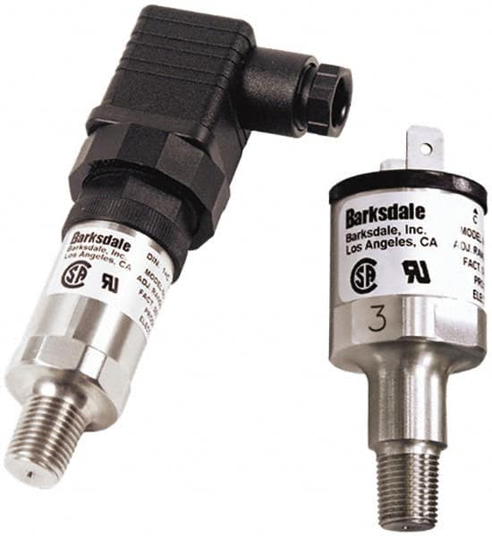 Barksdale - 20 to 120 psi Adjustable Range, 140 Max psi, Compact Pressure Switch - 1/4 NPT Male, SJO Type Cable, (3) 18in Free Leads, SPDT Contact, SS Wetted Parts, 8% Repeatability - Americas Industrial Supply
