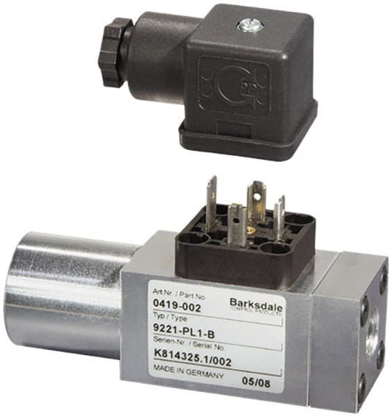 Barksdale - 510 to 5,800 psi Adjustable Range, 8,700 Max psi, Compact Pressure Switch - 7/16-20 UNF SAE, DIN 43650, SPDT Contact, SS Wetted Parts, 2% Repeatability - Americas Industrial Supply