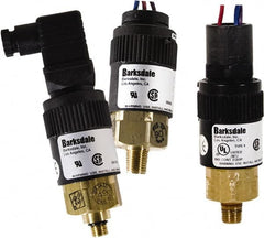 Barksdale - 22.5 to 125 psi Adjustable Range, 1,000 Max psi, Compact Pressure Switch - 1/4 NPT Male, 12in Free Leads, SPDT Contact, SS Wetted Parts, 2% Repeatability - Americas Industrial Supply