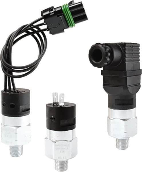 Barksdale - 300 to 1,200 psi Adjustable Range, 9,000 Max psi, Compact Pressure Switch - 1/4 NPT Male, DIN 43650A, SPDT Contact, Brass Wetted Parts, 3% Repeatability - Americas Industrial Supply