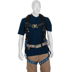 PRO-SAFE - 310 Lb Capacity, Size Universal, Full Body Construction Harness - Polyester, Front D-Rings, Side D-Rings, Tongue Buckle Leg Straps, Tongue Buckle Chest Strap, Gray/Blue, AntiTangle Strap, Back D Ring, Front D Ring & Side D Ring - Americas Industrial Supply