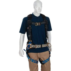 PRO-SAFE - 310 Lb Capacity, Size X-Large, Full Body Construction Harness - Polyester, Tongue Buckle Leg Straps, Tongue Buckle Chest Strap, Gray/Blue, AntiTangle Strap & Back D Ring - Americas Industrial Supply