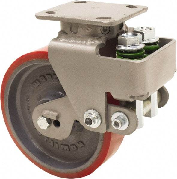 Hamilton - 8" Diam x 2" Wide, Polyurethane Mold on to Cast Iron Center Swivel Caster - 1,315 Lb Capacity, Top Plate Mount, 4" x 5" Plate, Sealed Precision Ball Bearing Bearing - Americas Industrial Supply