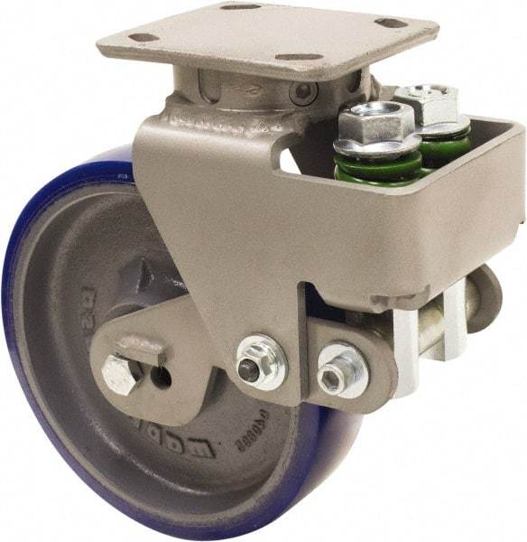 Hamilton - 8" Diam x 2" Wide, Polyurethane Mold on to Cast Iron Center Swivel Caster - 1,200 Lb Capacity, Top Plate Mount, 4" x 5" Plate, Sealed Precision Ball Bearing Bearing - Americas Industrial Supply