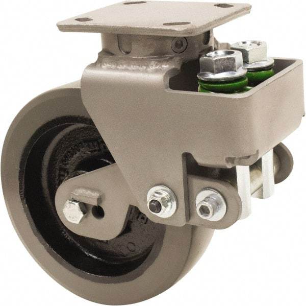 Hamilton - 8" Diam x 2" Wide, Polyurethane Mold on to Cast Iron Center Swivel Caster - 1,315 Lb Capacity, Top Plate Mount, 4" x 5" Plate, Sealed Precision Ball Bearing Bearing - Americas Industrial Supply