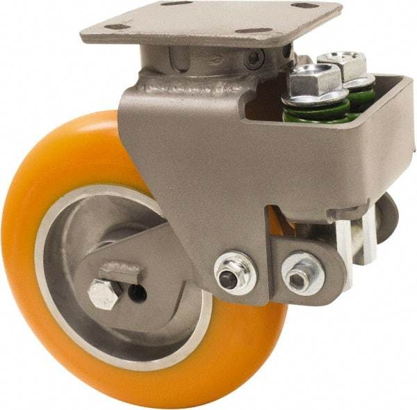 Hamilton - 8" Diam x 2" Wide, Polyurethane Mold on to Cast Iron Center Swivel Caster - 1,000 Lb Capacity, Top Plate Mount, 4" x 5" Plate, Sealed Precision Ball Bearing Bearing - Americas Industrial Supply