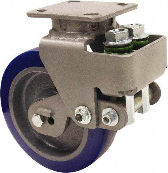 Hamilton - 8" Diam x 2" Wide, Polyurethane Mold on to Cast Iron Center Swivel Caster - 1,645 Lb Capacity, Top Plate Mount, 4" x 5" Plate, Sealed Precision Ball Bearing Bearing - Americas Industrial Supply