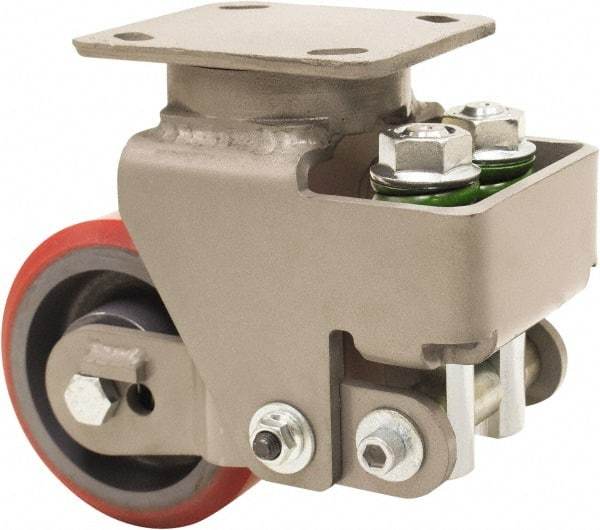 Hamilton - 5" Diam x 2" Wide, Polyurethane Mold on to Cast Iron Center Swivel Caster - 1,250 Lb Capacity, Top Plate Mount, 4" x 5" Plate, Sealed Precision Ball Bearing Bearing - Americas Industrial Supply