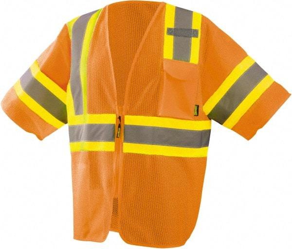 OccuNomix - Size M High Visibility Orange Mesh General Purpose Vest - ANSI 107-2015, Zipper Closure, 3 Pockets, Polyester - Americas Industrial Supply