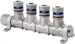 CEJN - 1/2" Inlet, 1/4" Outlet Manifold - 7" Long x 2.28" Wide x 2.7" High, 0.245" Mount Hole, 212°F Max, 230 Max PSI, 1 Inlet Port, 4 Outlet Ports - Americas Industrial Supply