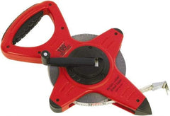 CST/berger - 100' x 1/2" White Fiberglass Blade Tape Measure - 1/10" Graduation, Red/Black Steel Case - Americas Industrial Supply