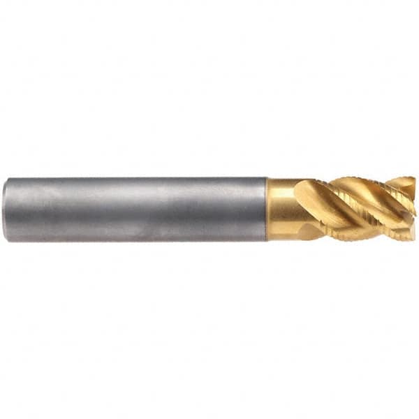 Emuge - 10mm Diam, 14mm LOC, 4 Flute Solid Carbide Roughing & Finishing End Mill - TiN/TiAlN Finish, 66mm OAL, 10mm Shank Diam, Cylindrical Shank, 45° Helix, Stub Length - Americas Industrial Supply
