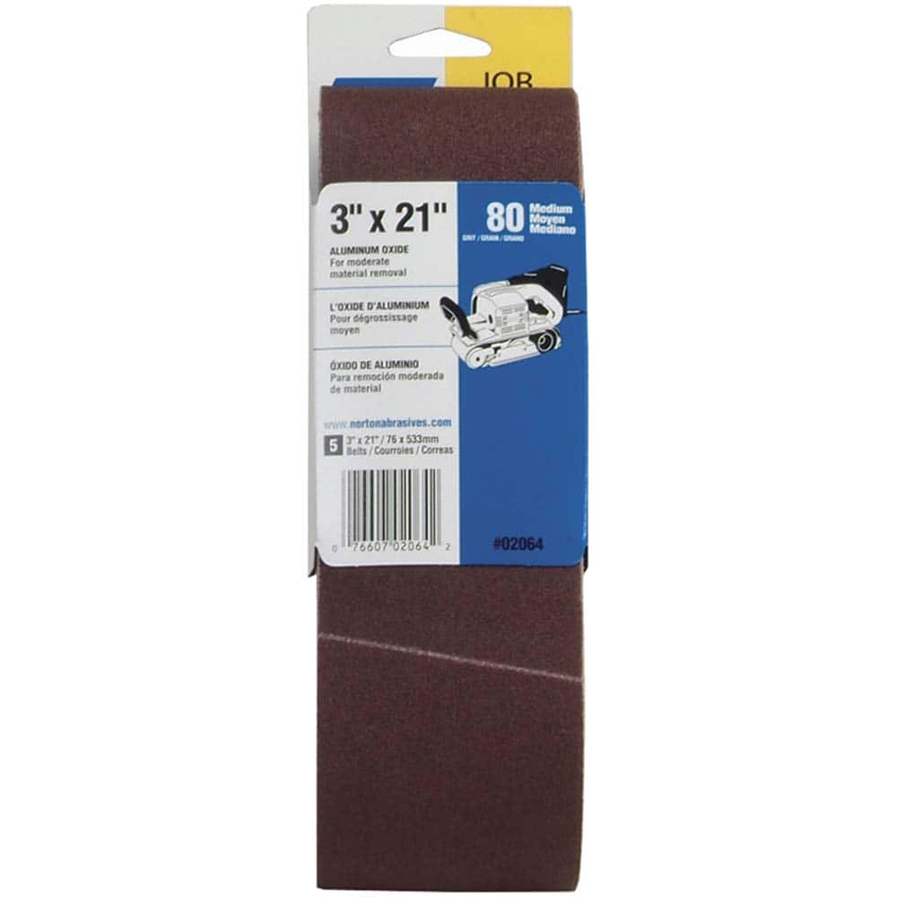 Norton - 3" Wide x 21" OAL, 80 Grit, Aluminum Oxide Abrasive Belt - Americas Industrial Supply