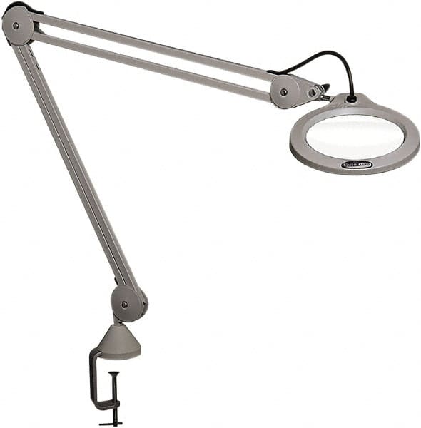 Vision Engineering - 45" Arm, Spring Suspension, Clamp Mount, LED, Light Gray, Magnifying Task Light - 10 Watts, 100-240 Volts, 2.25x Magnification, 5" Wide x 8" Long - Americas Industrial Supply