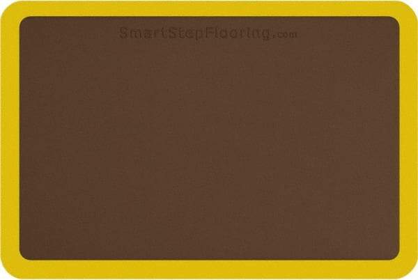 Smart Step - 3' Long x 2' Wide, Dry Environment, Anti-Fatigue Matting - Brown with Yellow Borders, Urethane with Urethane Sponge Base, Beveled on All 4 Sides - Americas Industrial Supply