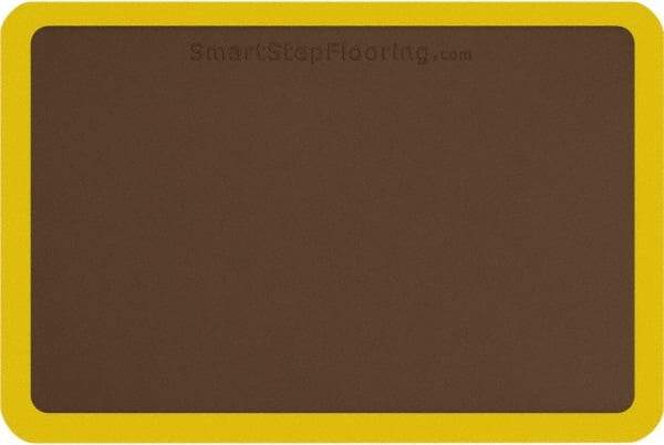 Smart Step - 3' Long x 2' Wide, Dry Environment, Anti-Fatigue Matting - Brown with Yellow Borders, Urethane with Urethane Sponge Base, Beveled on All 4 Sides - Americas Industrial Supply