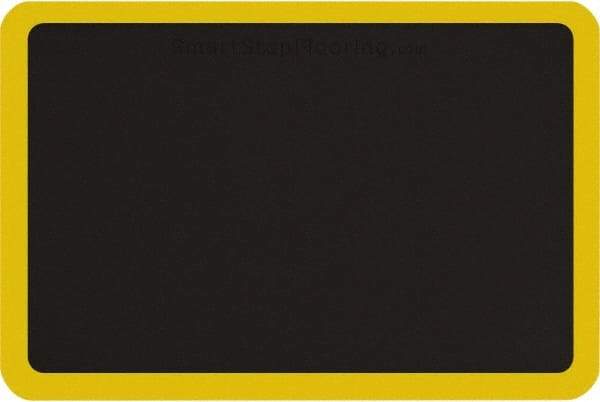 Smart Step - 3' Long x 2' Wide, Dry Environment, Anti-Fatigue Matting - Black with Yellow Borders, Urethane with Urethane Sponge Base, Beveled on All 4 Sides - Americas Industrial Supply