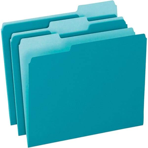 Pendaflex - 11-5/8 x 9-1/2", Letter Size, Teal, File Folders with Top Tab - 11 Point Stock, Assorted Tab Cut Location - Americas Industrial Supply