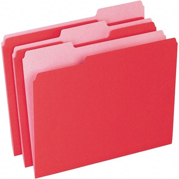 Pendaflex - 11-5/8 x 9-1/2", Letter Size, Red/Light Red, File Folders with Top Tab - 11 Point Stock, Assorted Tab Cut Location - Americas Industrial Supply