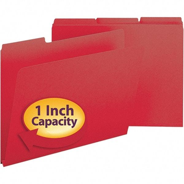 SMEAD - 11-3/4 x 9-1/2", Letter Size, Bright Red, File Folders with Top Tab - 23 Point Stock, Assorted Tab Cut Location - Americas Industrial Supply