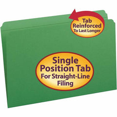 SMEAD - 14-3/4 x 9-1/2", Legal, Green, File Folders with Top Tab - 11 Point Stock, Straight Tab Cut Location - Americas Industrial Supply